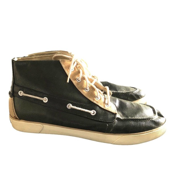 POLO RALPH LAUREN SNEAKERS coated canvas hi Top Shoes GREEN 14D Lander Chukka - Picture 5 of 7